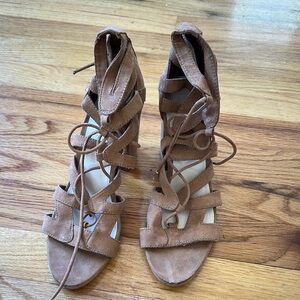 Brown Suede Lace-Up Sandals